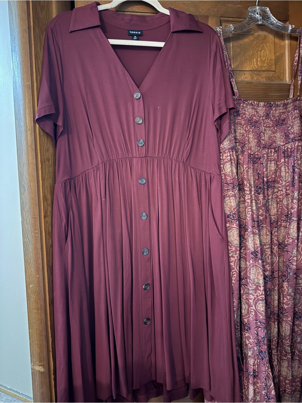 torrid Burgundy Button-Front Midi Dress with Collar